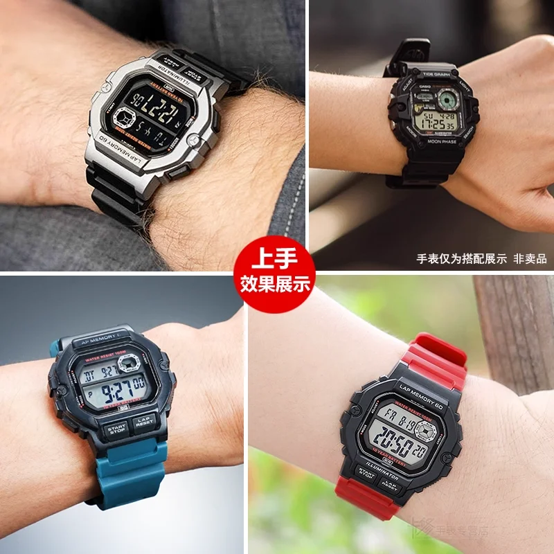 Bracelet de montre en résine souple pour Casio WS-1400H/1300H/WS-1700H/W-737H, petite série carrée, étanche, sport, en Silicone, pour hommes