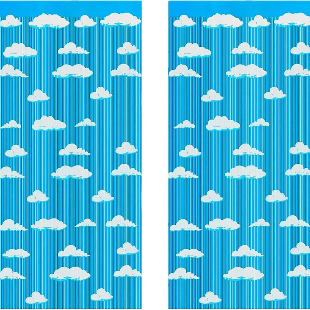 1/2/3/5/8 Stück Blauer Himmel Folien-Fransenvorhang, Weiße Wolken Hintergrunddekoration für Spielzeug-Geburtstag Cartoon-Story Party Dekorationen Zubehör – Detail 7