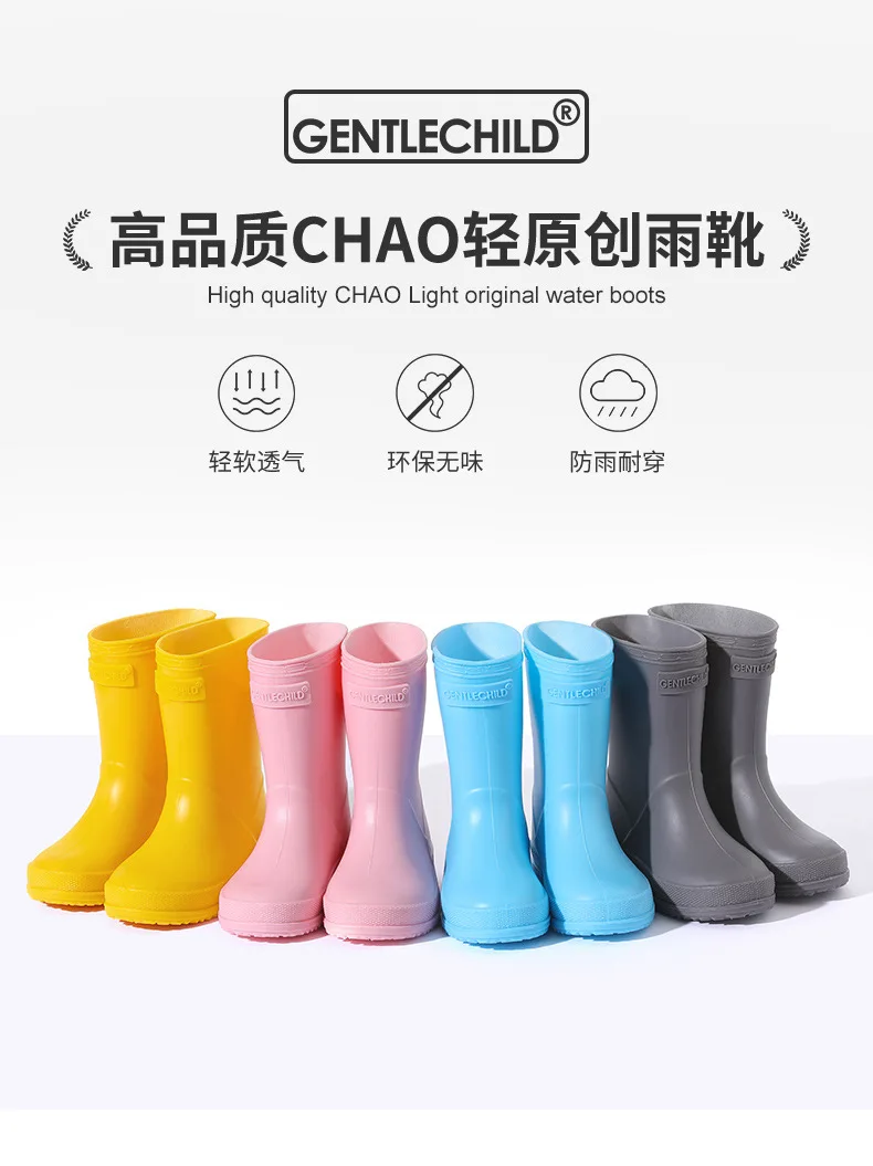 Neue Baby-Regenstiefel in Unifarben mit Gummisohle, rutschfeste, wasserdichte Gartenschuhe für Jungen und Mädchen, lässige Kinderstiefel bis zum Knie – Detail 2
