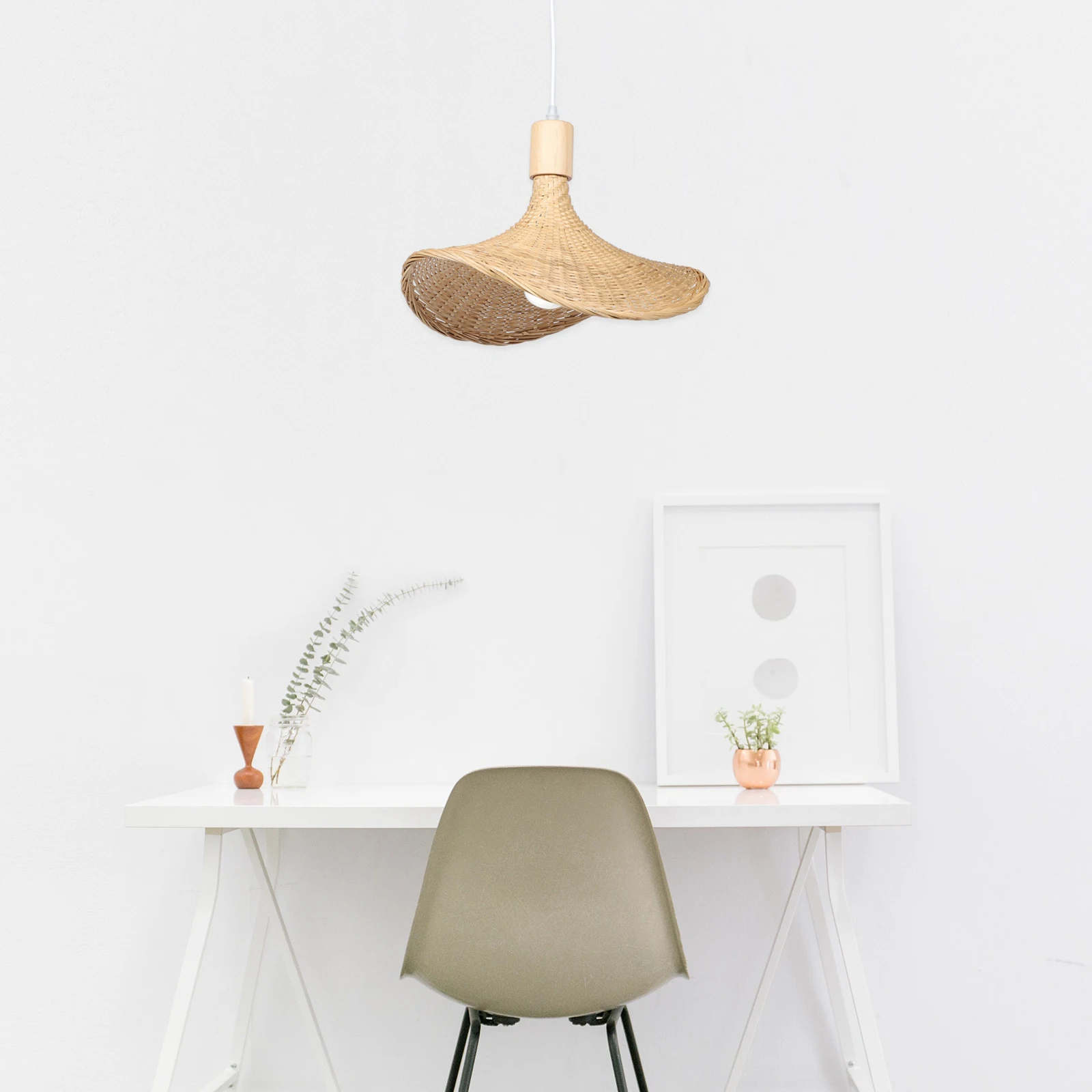 

1pc Chinese Style Bamboo Craft Hanging Light Straw Hat Shaped Ceiling Lamp Durable Easy Install Home Restaurant Bar Indoor Room