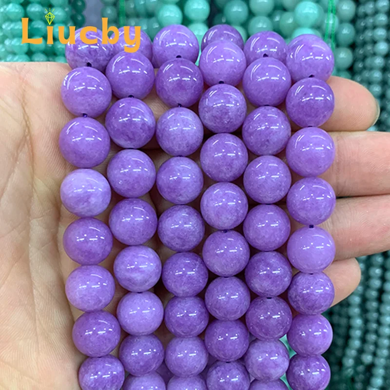 Natural Light Purple jade Stone Handmade Round Beads For Jewelry Making Rings DIY Bracelets Necklace 15