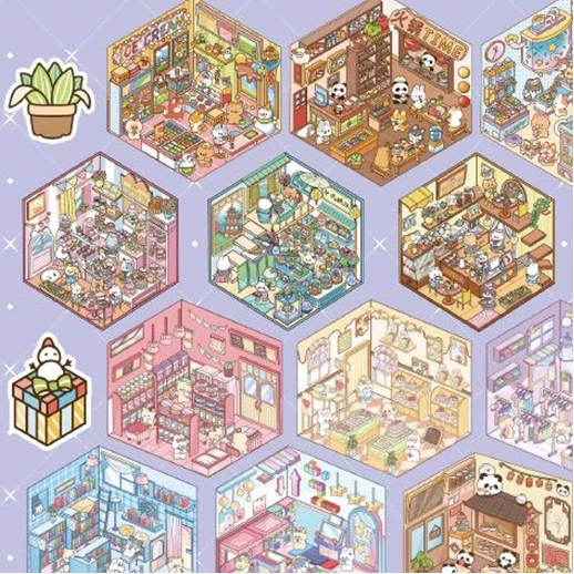 

40Pcs 3D Diorama Sticker Book Quiet Book Crafts With Miniature House Scenes 3D Visual Journal Scene Stickers DIY Toy Stickers