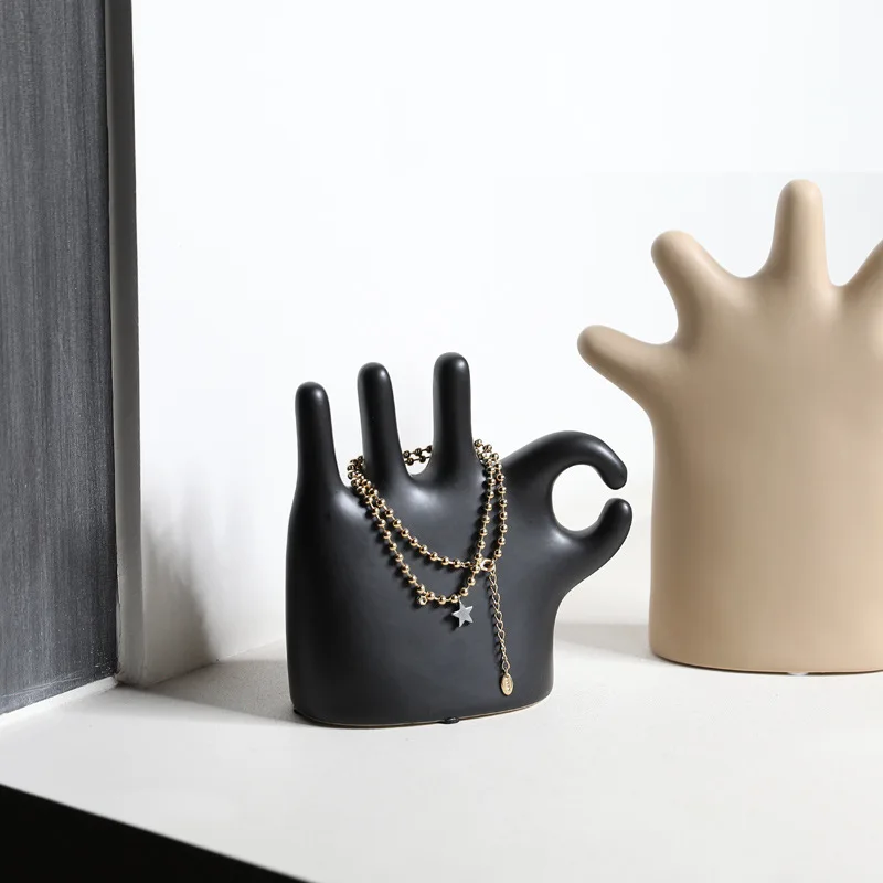 NEW Simple and Creative Finger Palm Jewelry Rack Ceramic Ornament Ring Storage Display Rack Household Decoration