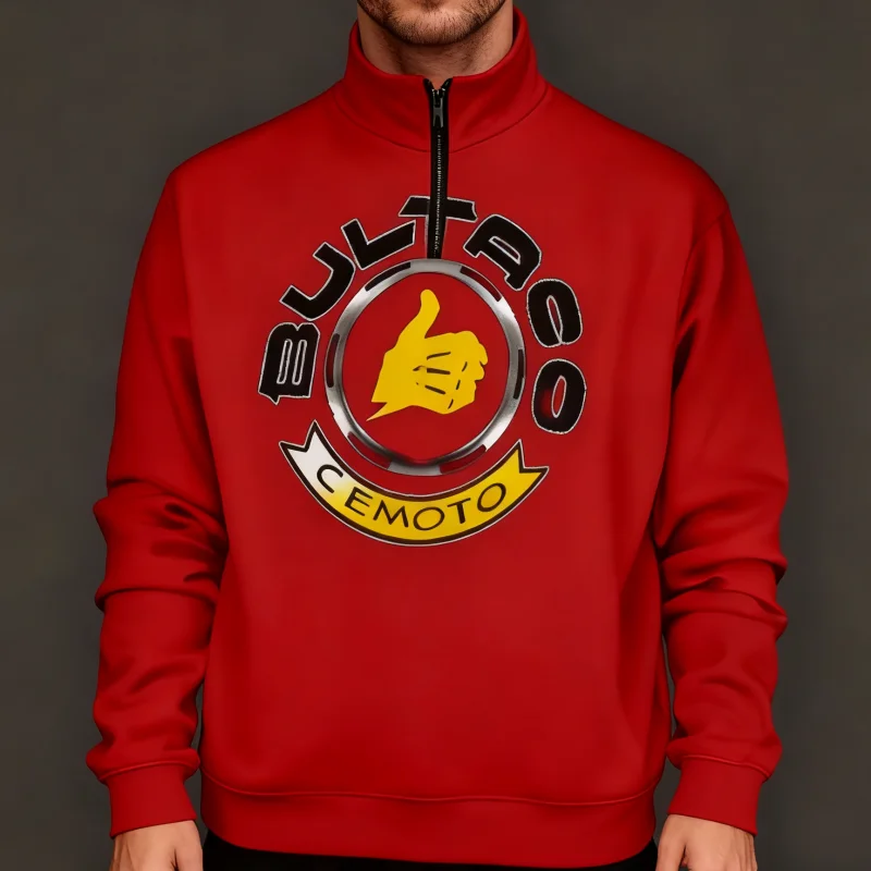 

Street Classic Men's Autumn High Quality Half-Zip Stand Collar Top Bultaco Cemoto Motorcycles Print Top Unisex Fashion Clothing