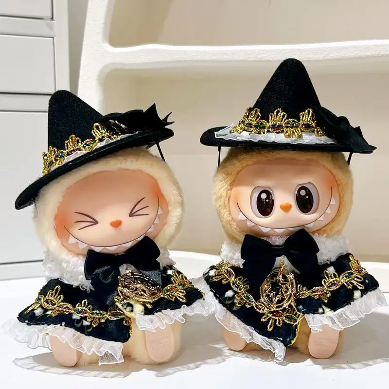 2 قطعة = شال + قبعة/مجموعة 17 سنتيمتر ملابس Labubu لديك مقعد لسلسلة حفلات الجلوس Labubu لمنزل اللعب التأثيري