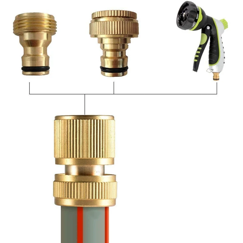 4 Pieces Garden Hose Tap Connector 1/2 Inch And 3/4 Inch Size 2-In-1 And 1/2 Inch Hose Pipe Quick Connector