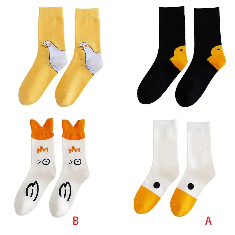 Harajuku Women Cotton Socks Cartoon Duck Novelty Tube Stockings