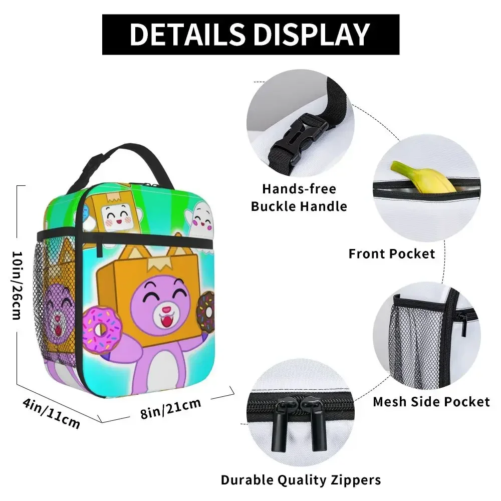 Lanky Box Foxy Insulated Lunch Bags Bag  Container Cute Cartoon Donuts Large Tote   Food Handbags School