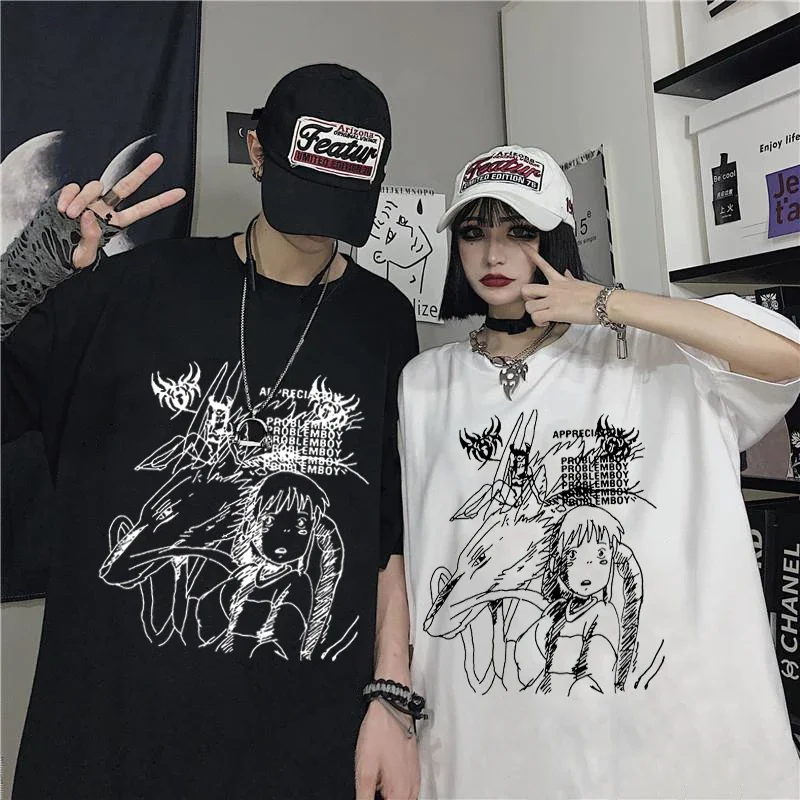 Camiseta Harajuku Y2K para mujer, camiseta de gran tamaño Retro de estilo coreano, ropa con estampado de Anime gótico Punk de demonio negro, Tops