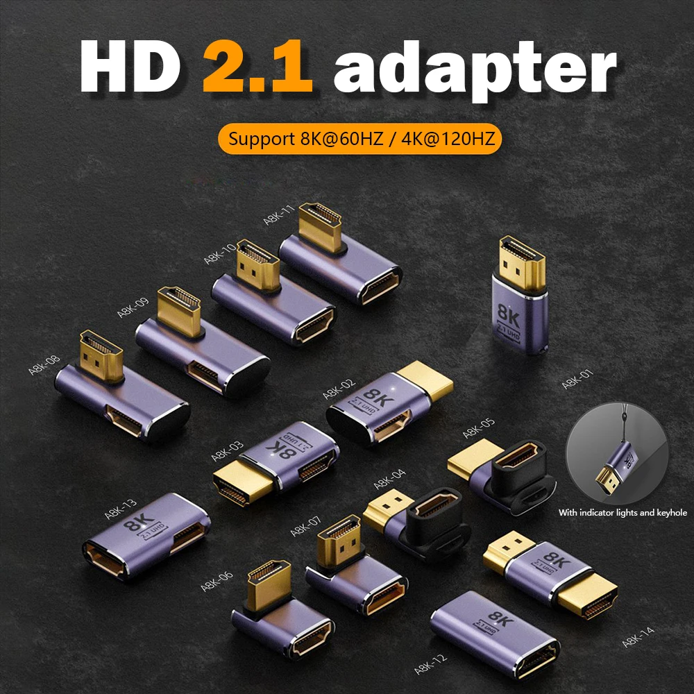 HDMI 호환 2.1 케이블 어댑터, HDTV 프로젝터 PS4 PS5 노트북 PC 화면 익스텐션, 8 K60HZ, 4 K120HZ, HDMI2.0 변환기, 48Gpbs