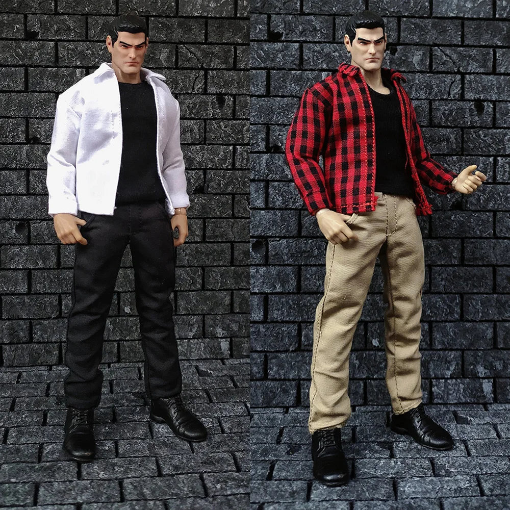 New 1/12 Scale Men's Figure Clothes Long Sleeve Plaid Shirt T shirt Vest Casual Pants Accessory Model for 6 inches Action Figure