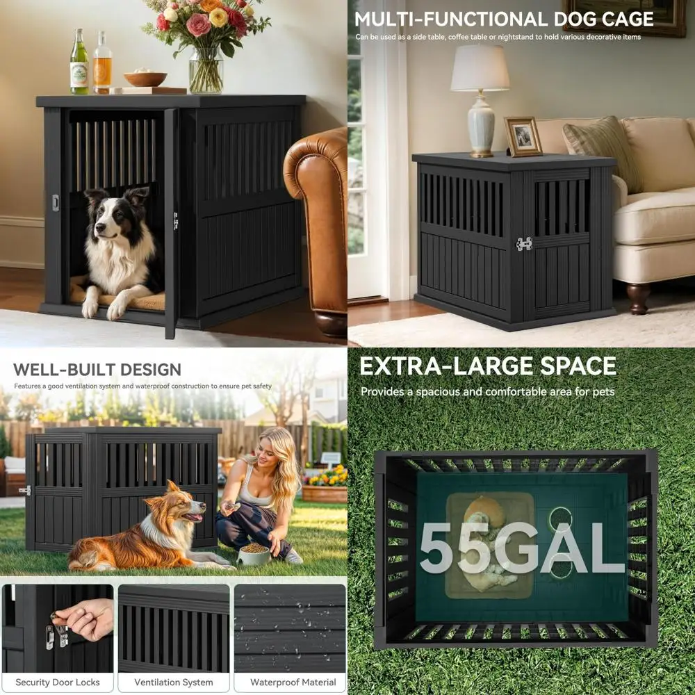 

Пластиковый ящик для собак с тумбочкой, водонепроницаемый домашний питомник для маленьких и средних собак, черный, стильный и функциональный Furni