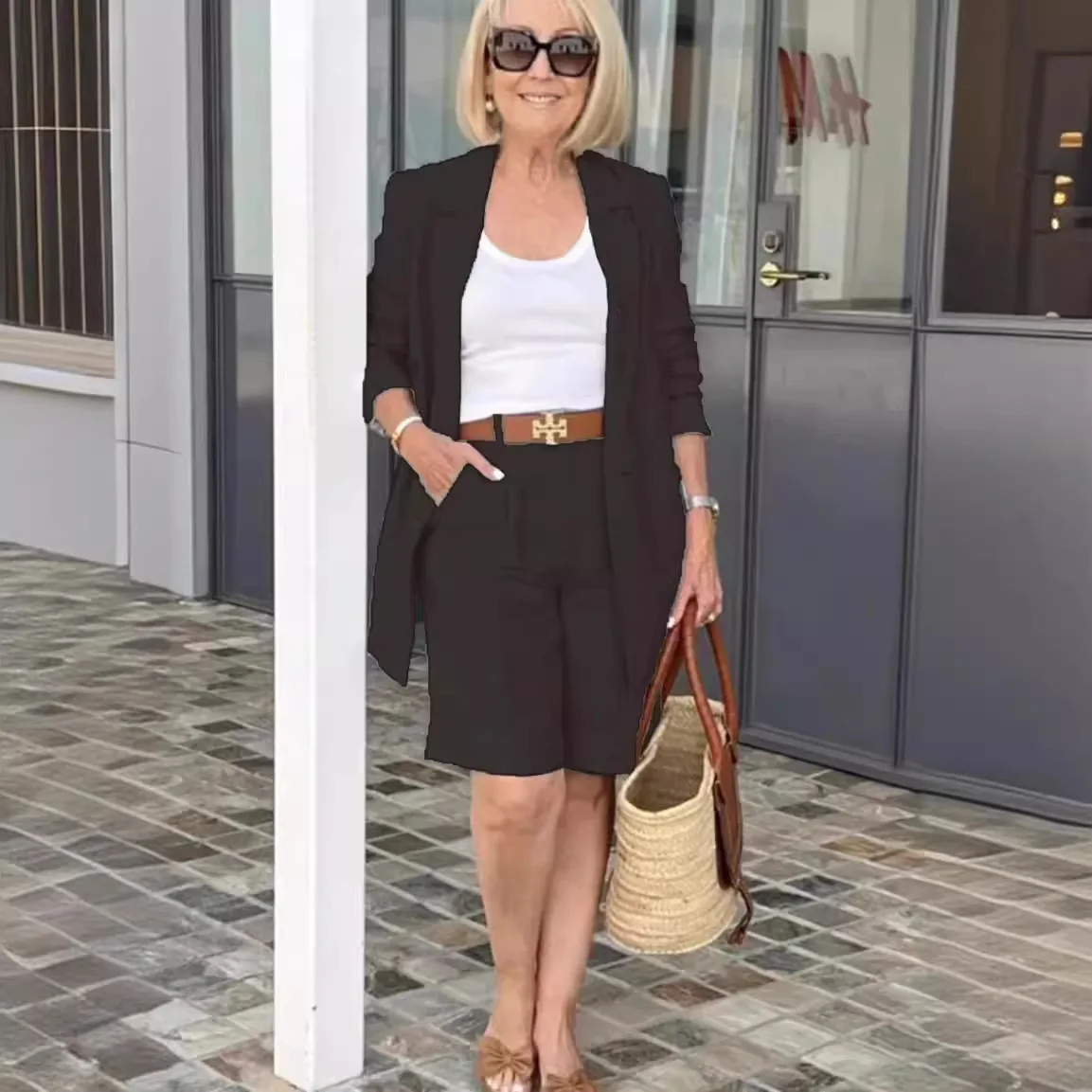 2025 Suit Set Top Shorts Sexy Temperament Women's Fashion Casual Lapel Cardigan Two-piece Set