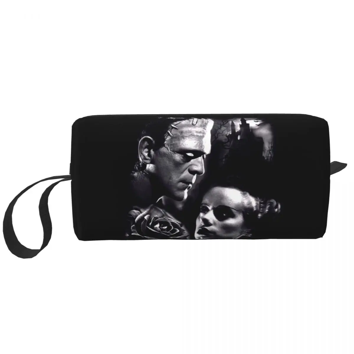 Dark Couple By Spider Bride Of Frankenstein Cosmetic Bag Horror Film Makeup Toiletry Organizer Lady Beauty Storage Dopp Kit