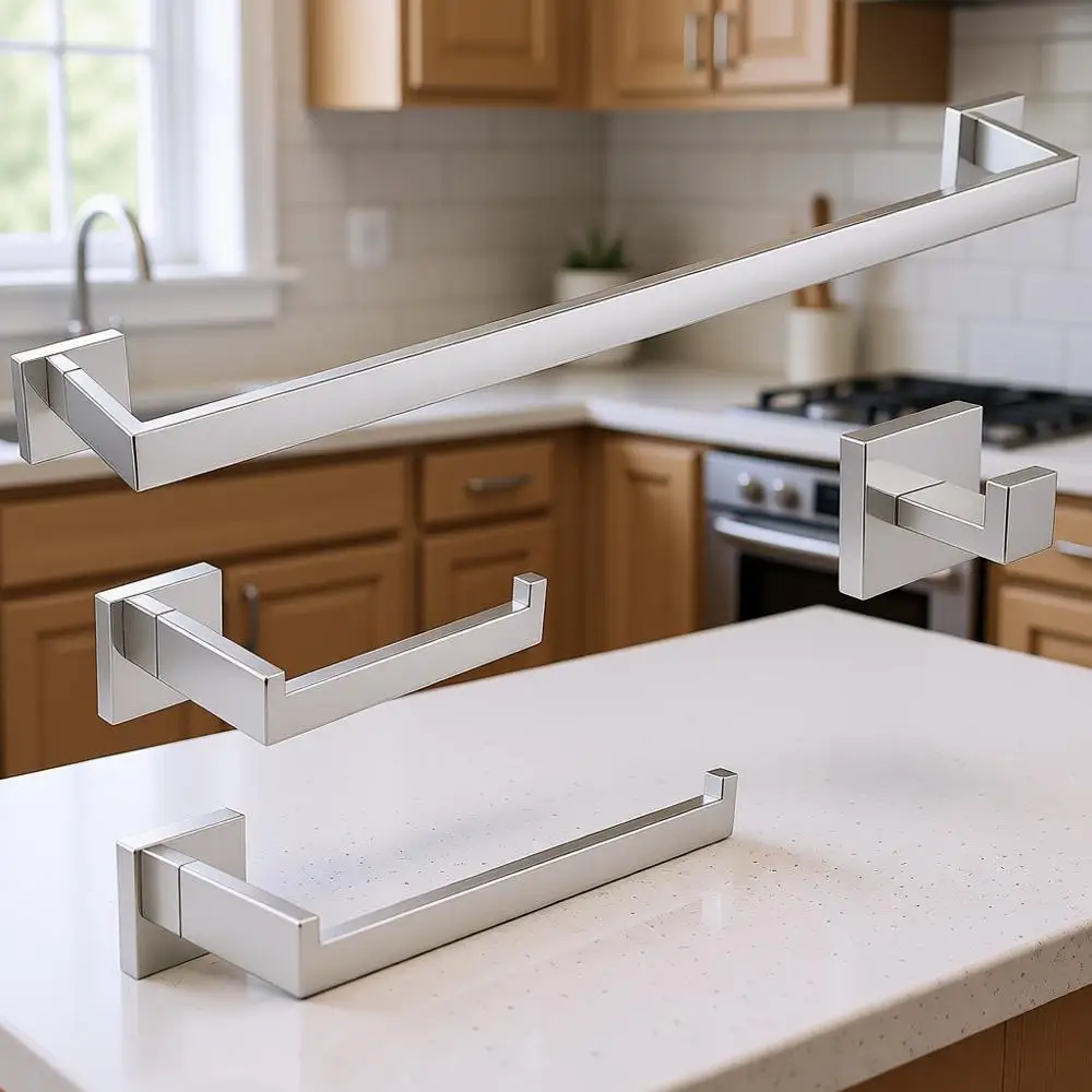 

Набор аксессуаров для ванной комнаты из 4 предметов, держатель для полотенец из нержавеющей стали, настенный, квадратный, для ванной комнаты