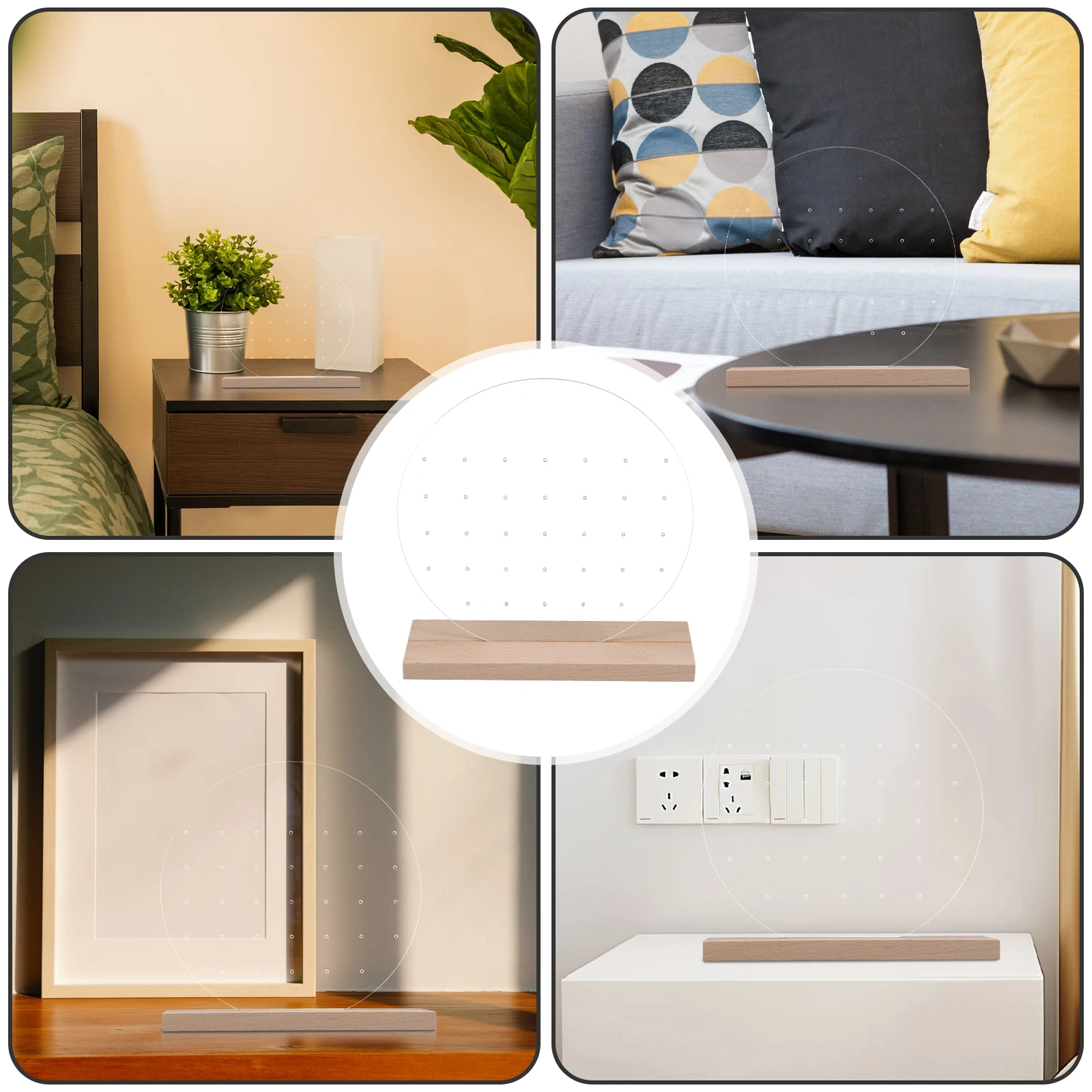 1Set Acryl Sieradenstandaard Ronde Oorbelorganisator Houten Basis Desktop Display Rack Acryl Display Retail Houder