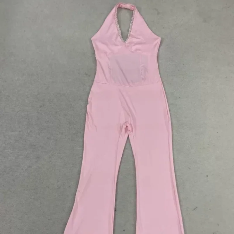 

Кружевной лоскутный женский комбинезон с v-образным вырезом и открытой спиной, слегка расклешенный спортивный красивый эластичный облегающий сексуальный комбинезон для йоги сзади