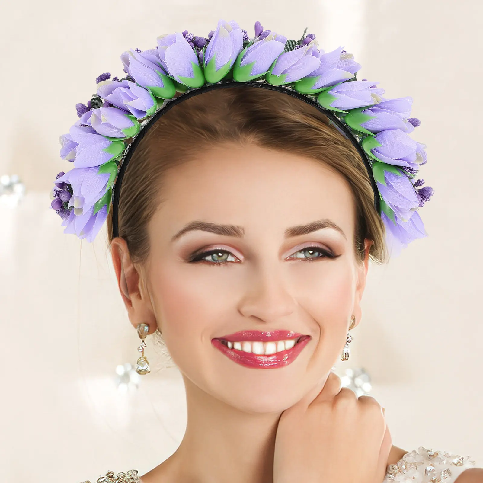 

Тканевая повязка на голову с тюльпанами, имитация цветов, романтический цветочный аксессуар для волос, свадебный головной убор, элегантный аксессуар для вечеринок, выпускных и чаепитий