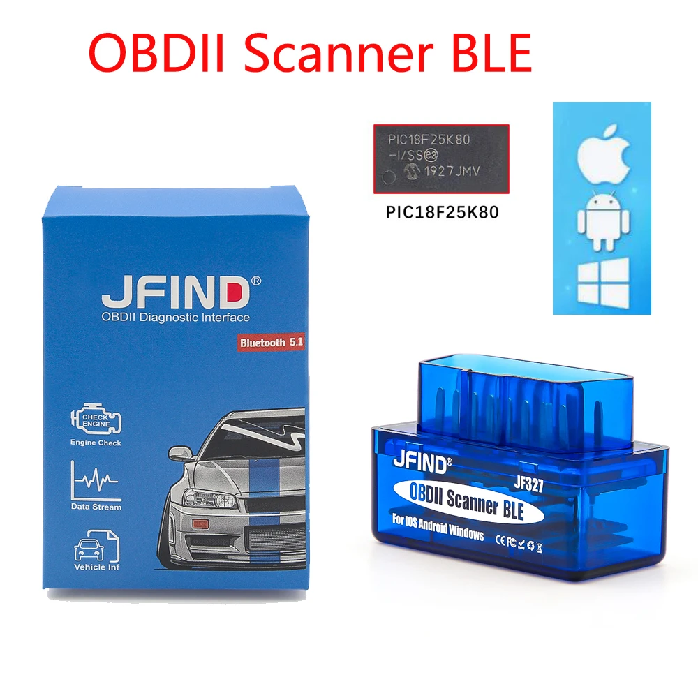 ELM327 Bluetooth 5.1 BLE V1.5 OBD2 Car Diagnostic Tools ELM 327 PIC18F25K80 Chip for IOS Android Scanner Clear Fault Code