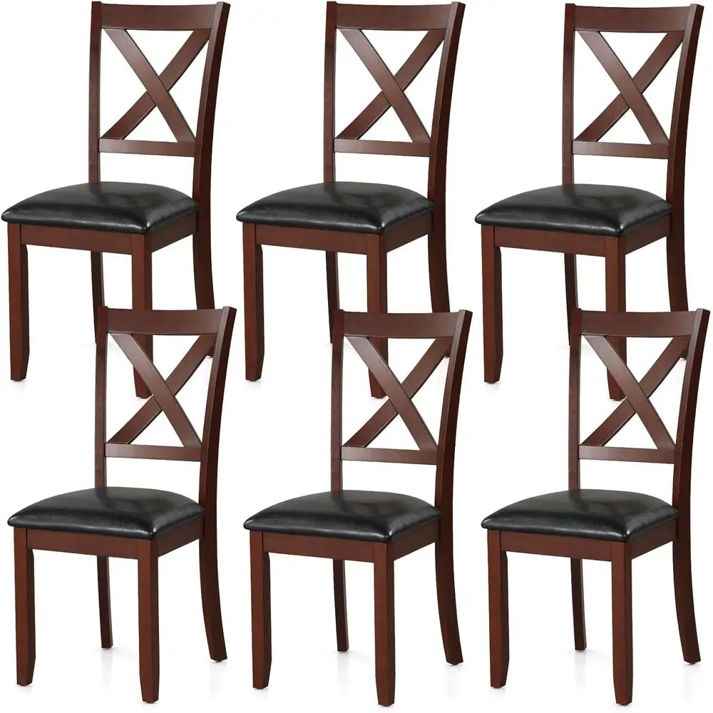 

Set of 6 Upholstered Dining Chairs, High-Back Kitchen Chairs with Faux Leather, Solid Rubberwood Legs, Supports Up to 360 Lbs, I