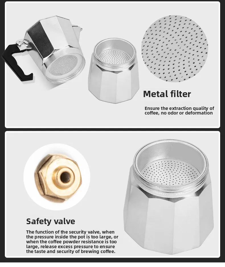 Moka Pot,Italian Stovetop Espresso Maker, 1 up Aluminum Coffee Percolator for Gas & Electric Stove, BPA-Free