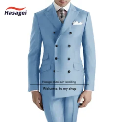 Business Men's Suits 2 Pcs Double Buttons Jacket Pants Groomsmen Wedding Tuxedos Costume Homme Formal Prom Suits