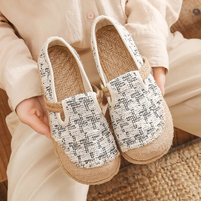 Veowalk Vegan Handmade Women Embroidered Canvas Espadrilles Flats Japanese Style Ladies Comfortable Casual Slip-on Loafers Shoes