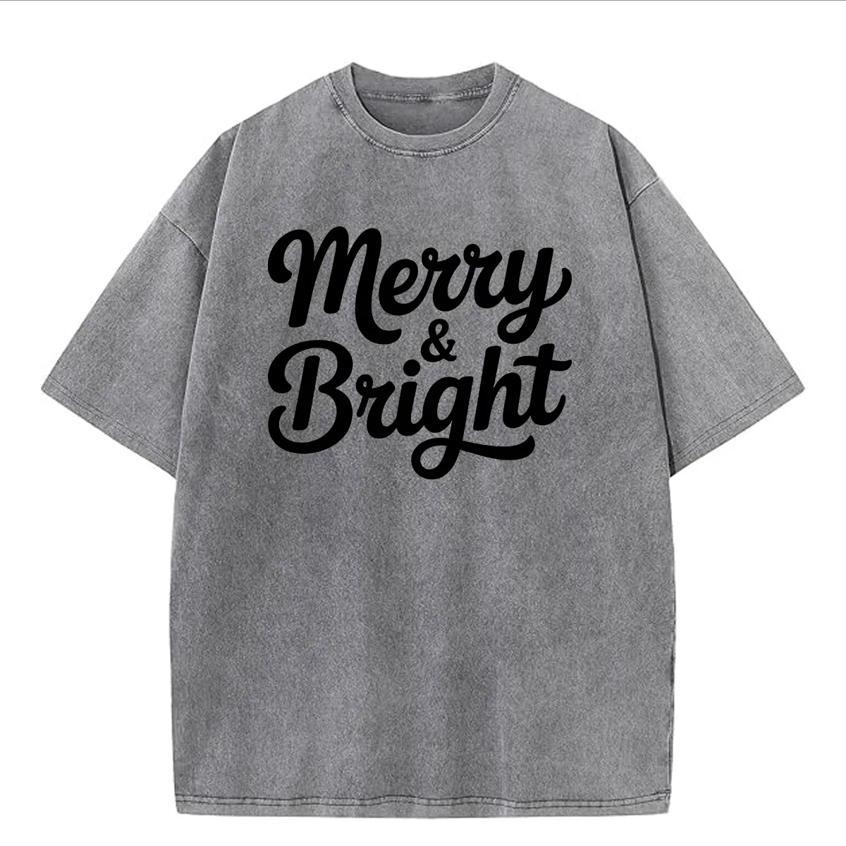 تي شيرت Merry and Bright 230 جرام من القطن الثقيل المغسول كبير الحجم للرجال برسومات مضحكة تي شيرت ريترو كاجوال