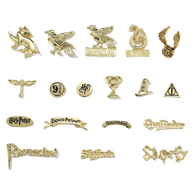 Lot of 10 Silver and Gold Tone HP Charms: Lion, Eagle, Snake, Wing, Badger College Pendants for DIY Jewelry