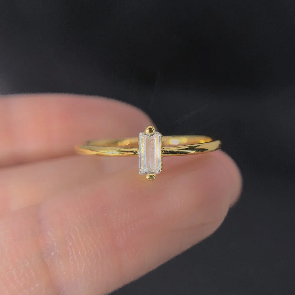 Fashion Designer Geometric Zirconia Rings for Women Thin Minimalist Dating Marriage Tennis Gold Color Ring Trendy Jewelry KAR185