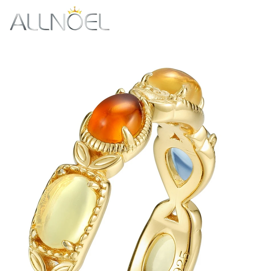 ALLNOEL Real 925 Sterling Silver Rings for Women Citrine Amber Colorful Gemstone Gold Plated Luxury Vintage Fine Jewelry Gifts