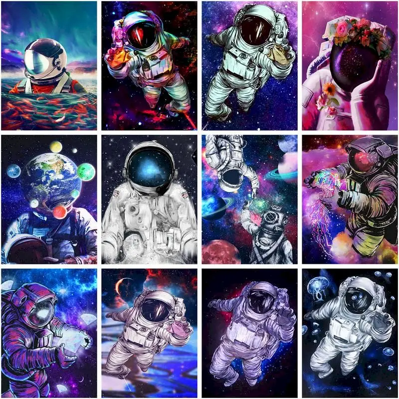 

GATYZTORY Coloring By Number Astronaut Kits For Adults Handpainted On Canvas Diy Painting By Number Space Landscape Home Decor