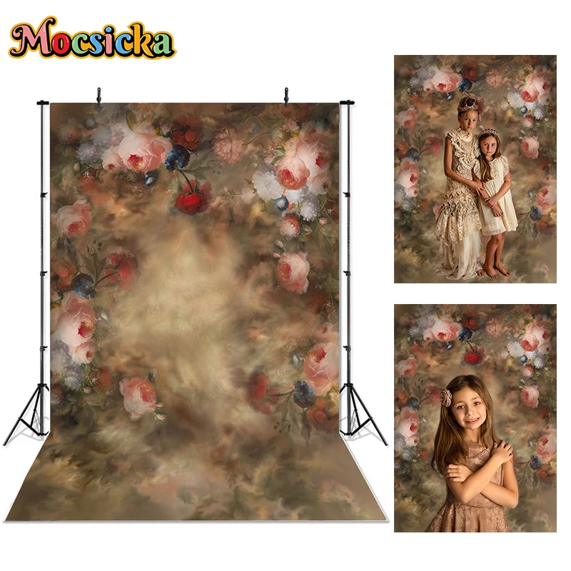 Old Master Floral Newborn Kids Birthday Photography Backdrop Spring Flowers Photo Booth Background Photocall Abstract Texture