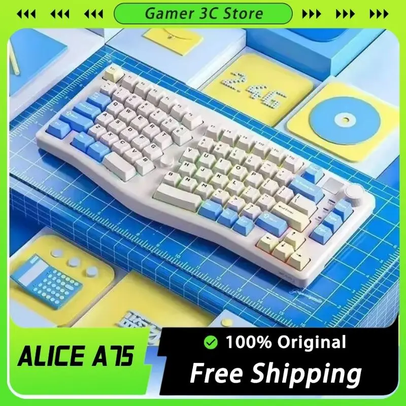 leobot alice a75 teclado mecanico sem fio teclado ergonomico hot swap 24g bluetooth rgb modos gamer gift em estoque modos 01