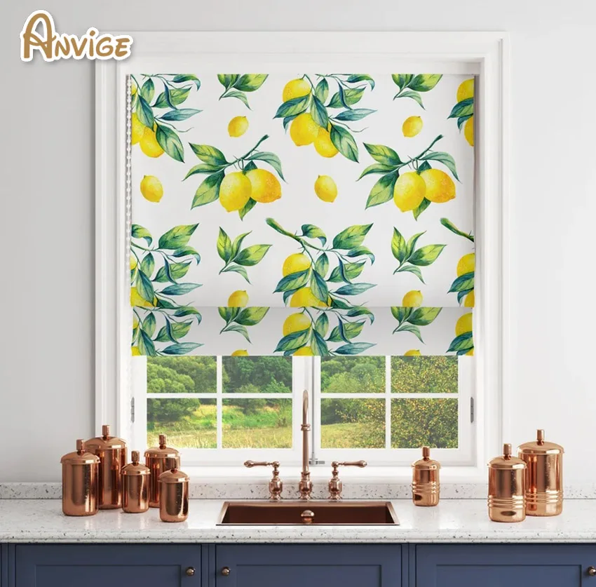 

Pastoral Lemon Trees Blackout Roman Curtain Easy Install Motorized Electric Smart Wifi Customized Roman Blind Window Shade