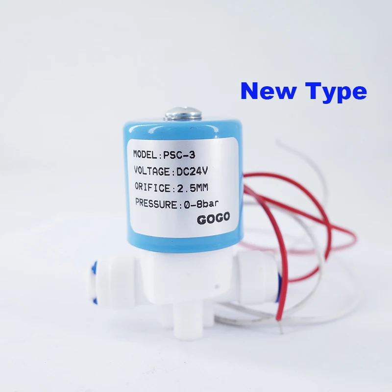 Nuevo tipo PSC-3 dispensador de agua de plástico de 2 vías micro válvula solenoide 1/4 tubo 24V 12V DC control de flujo para máquina RO purificador de agua