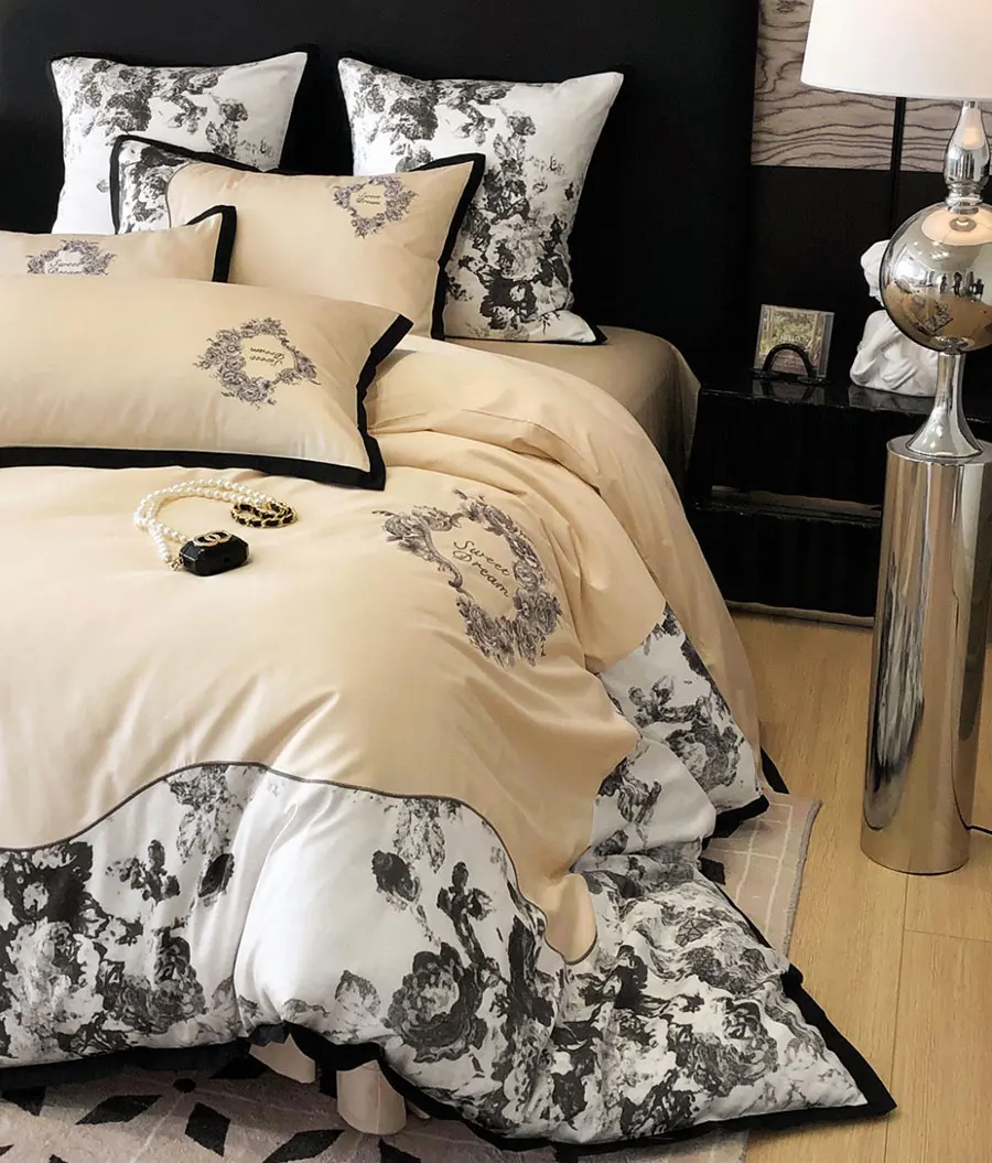 European vintage elegant flower bedding set 1.5 1.8 2.0,full queen king cotton home textile bed sheet pillow case quilt cover