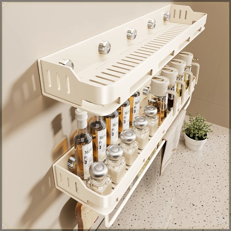 Suction Cup Spice Rack Wall Mount Punch Free Strong Load Bearing Multifunctional Kitchen Condiment Storage Organizer Rack