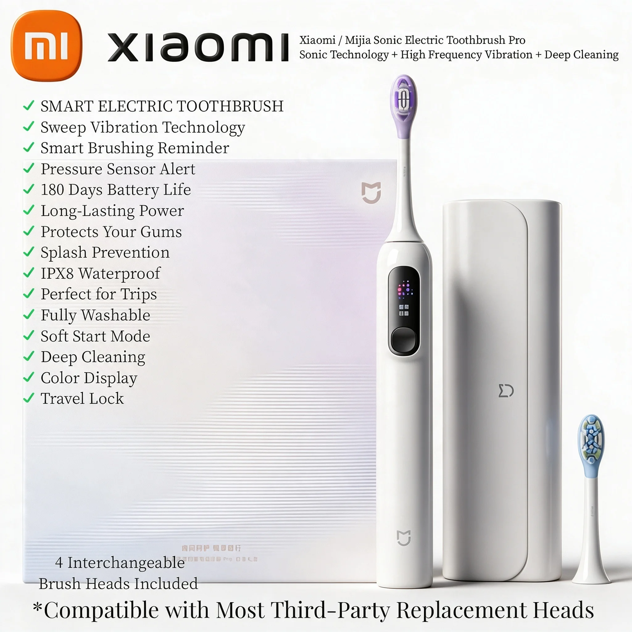 Xiaomi Sonic Scanning Electric Toothbrush Pro Platinum Gift Box, LCD Color Screen, Smart Surface Cleaning, 6-Zone Reminder