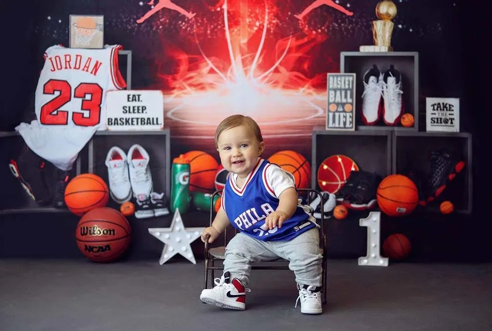 Basketball Fans Sports Field Stadium Photography Backgrounds Sport Shirt Shoes Baby 1st Cake Smash Birthday Backdrop for Studio