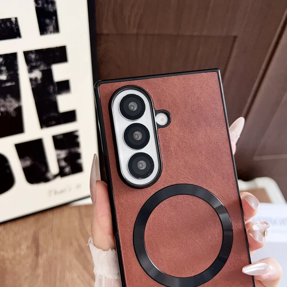 Funda Z Fold 7 6 para Magsafe, funda magnética de cuero PU para teléfono Samsung Galaxy Z Fold 7 6 5 4 3 5G Fold7, funda plegable a prueba de golpes