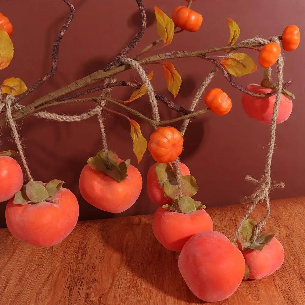 8 Fruit Simulation Persimmon Fruit 80cm Lifelike Artificial Persimmon with Frost Fruit Wall Hanging Persimmon Pendant