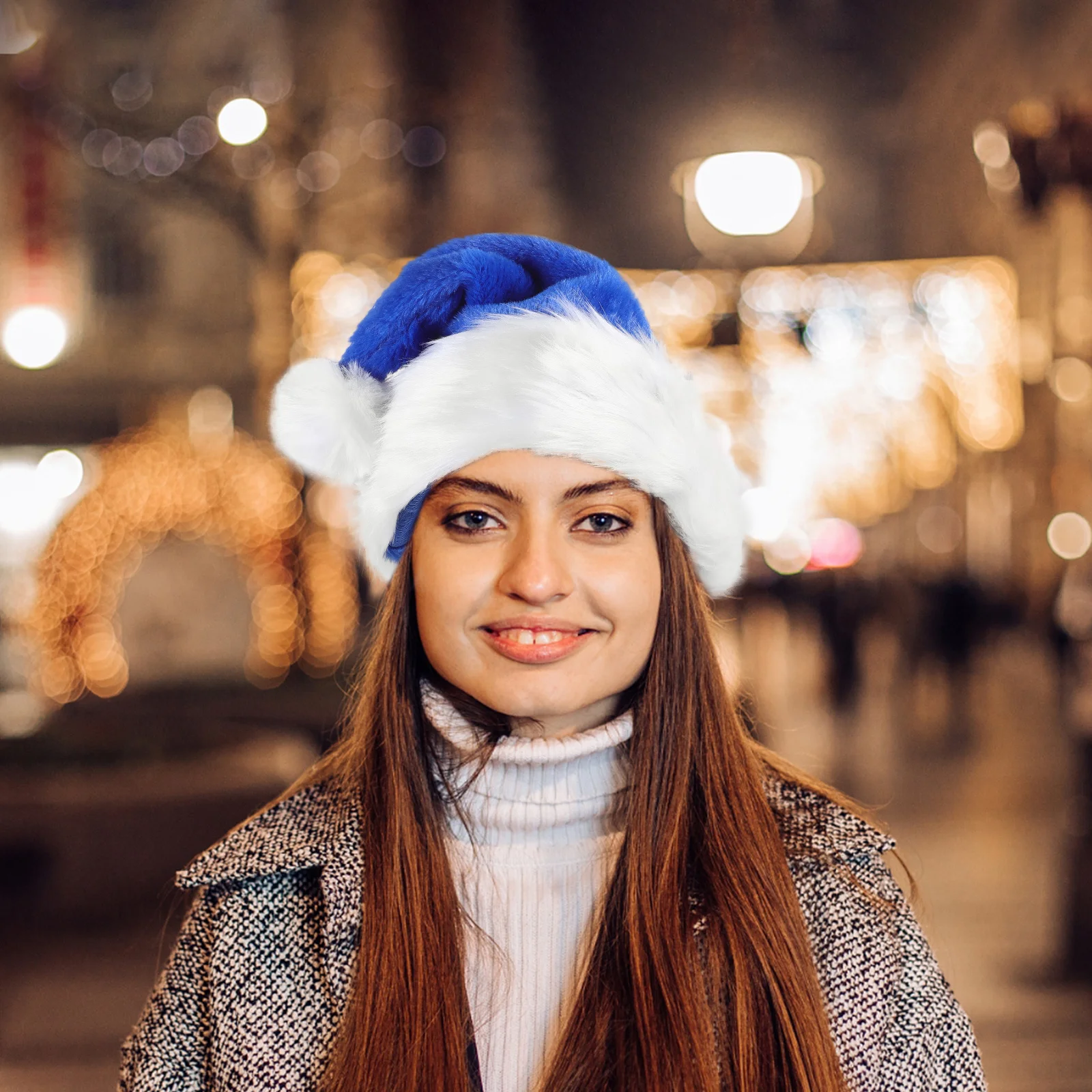 

2Pcs Christmas Hat Blue Santa Hats for Family Xmas Decorations Warm Winter Party Accessories Festive Headgear Santa Hats