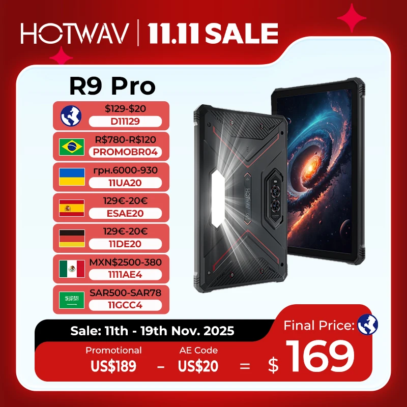 

Прочный планшет HOTWAV R9 Pro, 11-дюймовый дисплей FHD + 2K, 20080 мАч, массивный аккумулятор, Android 14, 6 ГБ, 256 ГБ, камера, глобальный планшетный ПК 4G