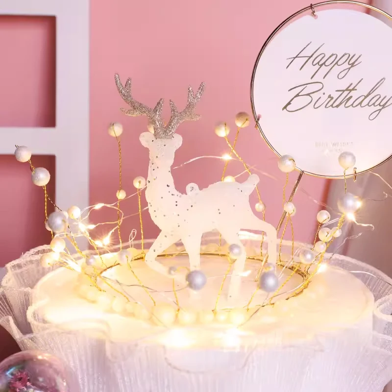 Crystal Deer Cake Decoration Elk Internet Celebrity Baking Goddess Birthday Decoration Christmas Dessert Table Scene