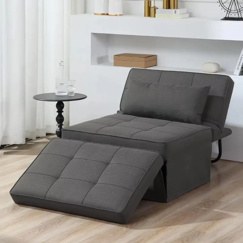 Sofa bed, 4-in-1 multifunctional folding Ottoman breathable linen sofa bed with adjustable back