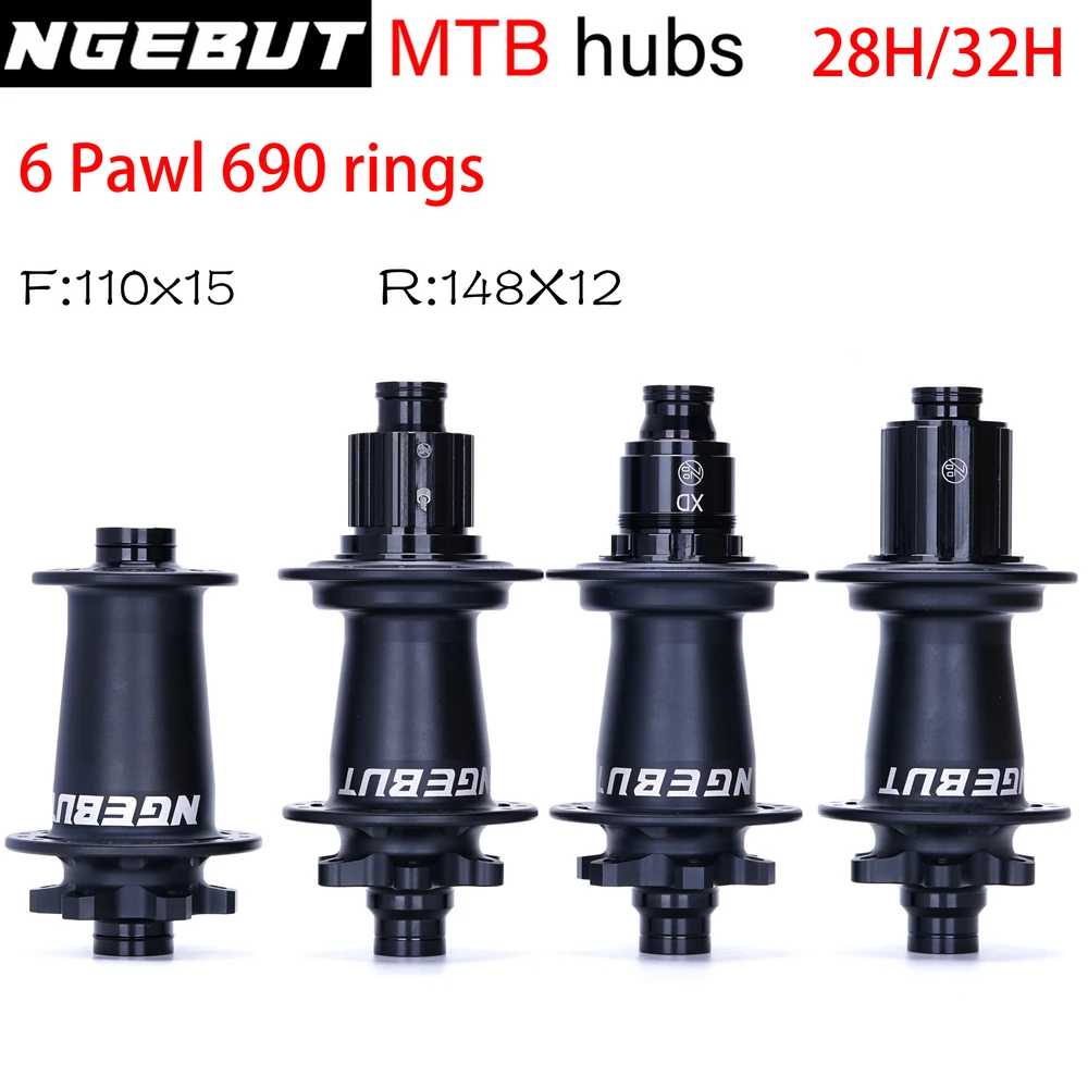 

NGEBUT 690 rings Bicycle Hub Sealed Bearing 6-bolt Disc Brake J-Bend 28/32 Holes B00ST MTB Hub HG XD MS148*12 110*15