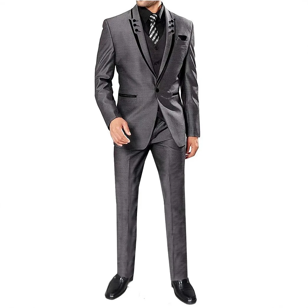 

Casual Business Men Suits for Wedding 3 Pieces Suits Man Groom Tuxedos Slim Fit Peak Lapel Terno Masculino Costume Homme