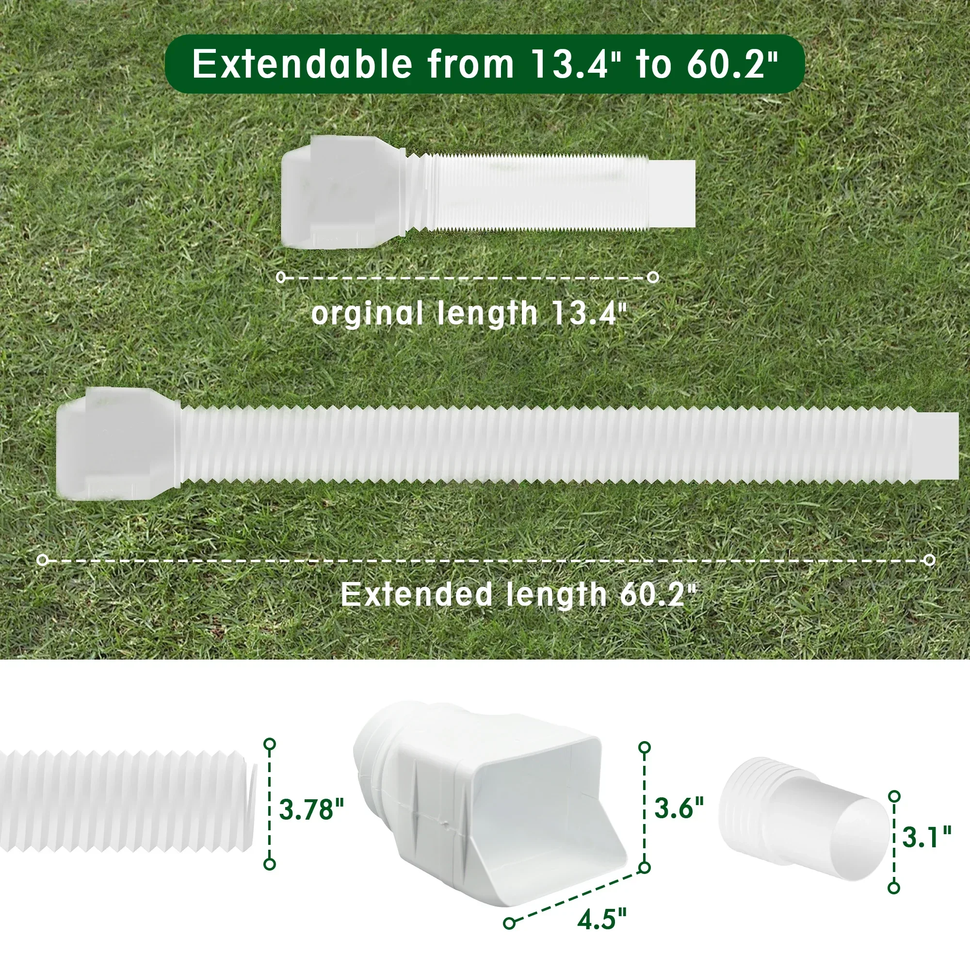 Flexible Gutter Downspout Extension, Extendable Thick PP Rain Drain Pipe for 3