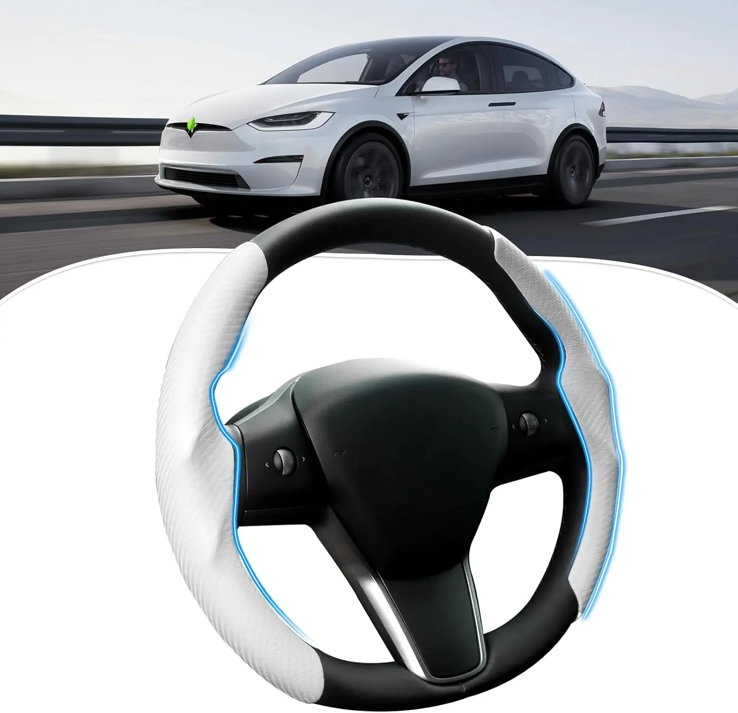Carbon Fiber Steering Wheel Cover for Tesla Model 3/Y, Non-Slip, Comfortable, Breathable Protector Accessories